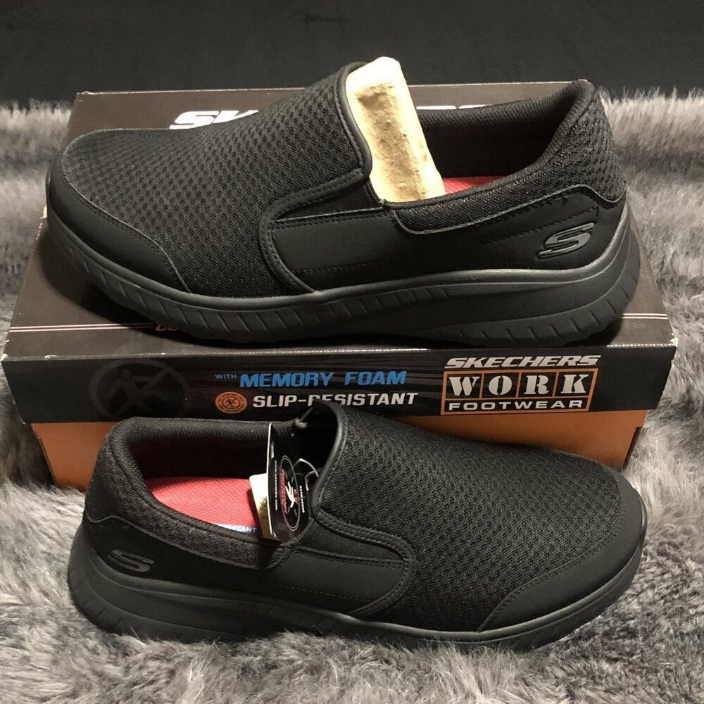 Skechers Men’s Squad Chaos SR Urgran Black Wide Fit Slip Resistant Size 11.5